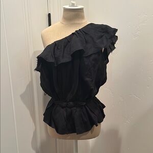 Isabel Marant Black Ruffled One-Shoulder Top